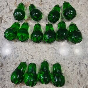 Vintage‎ 14 Green Solid Glass Pear Ornaments Pendants Christmas